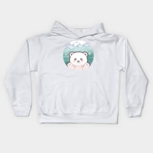 Cute cub polar bear say hi character design with snowflake background. Vector illustration Kids Hoodie